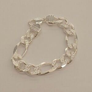 925 Sterling Silver figaro Diamond cut bracelet